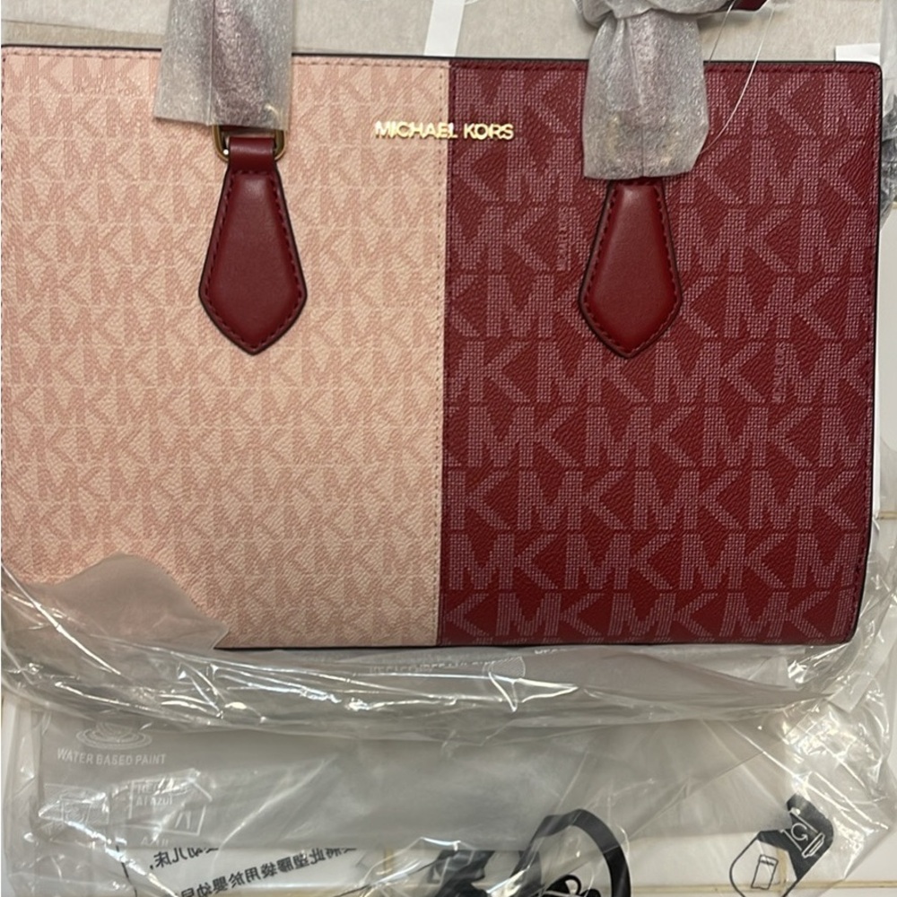 Michael Kors Two-Tone Pink & Burgundy Signature Tote